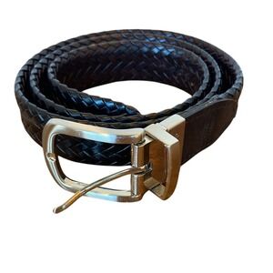 Nautica Men's Braided Black Belt Size 36 Silver Buckle Classic Basic